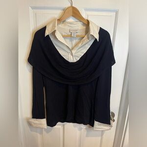 Soft Surroundings Black and Cream Cowl Neck Sweater